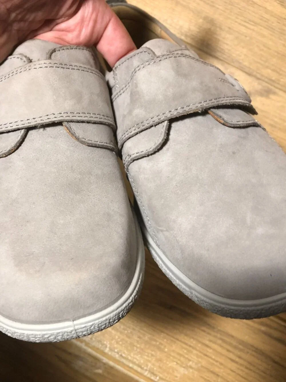 Hotter women gray nubuck loafers, one hook and loop side closure, 10